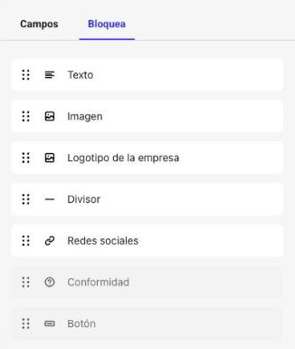 Pestaña Bloquea con la lista de bloques disponibles