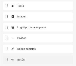 Lista de bloques disponibles en la página de agradecimiento