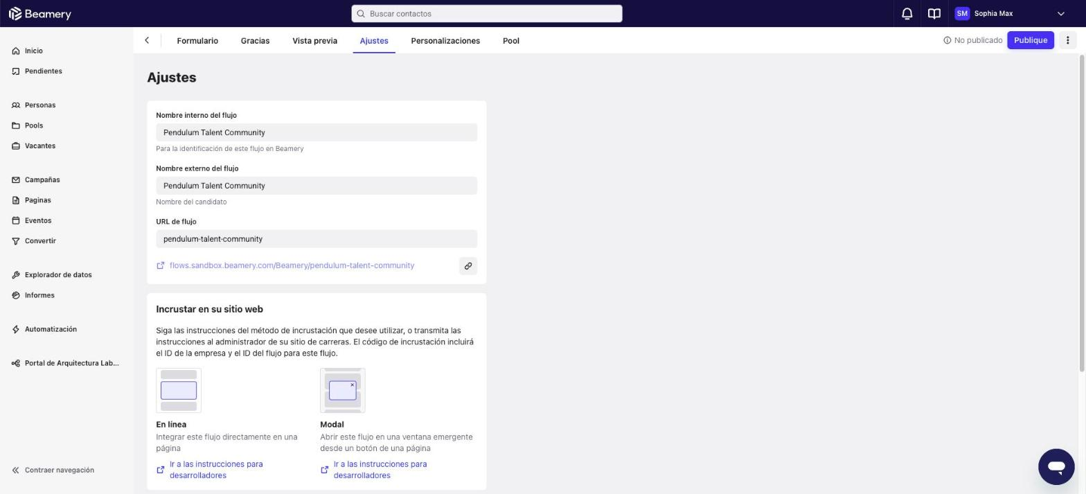 Pestaña Ajustes de un Flow