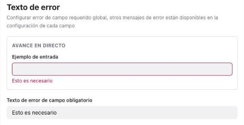 Personalización Texto de error