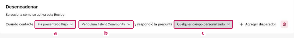 Disparador de Recipe Ha presentado flujo con las opciones anotadas