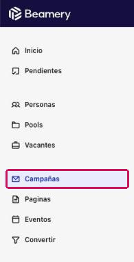 Barra de navegación lateral con el icono Campañas resaltado