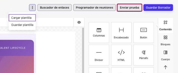 Botón Enviar prueba del Constructor Visual resaltado
