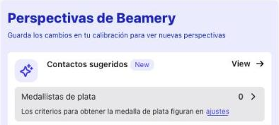 Panel Perspectivas de Beamery con Contactos sugeridos y Medallistas de plata