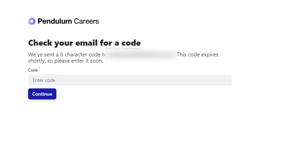 Page « Check your email for a code » demandant au candidat de saisir le code reçu par e-mail