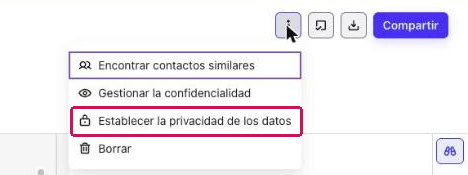 Menú de acciones del perfil con la opción Establecer la privacidad de los datos resaltada