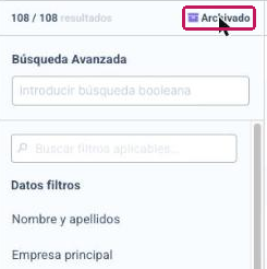 Menú Acciones masivas de los contactos archivados con la opción Borrar resaltada