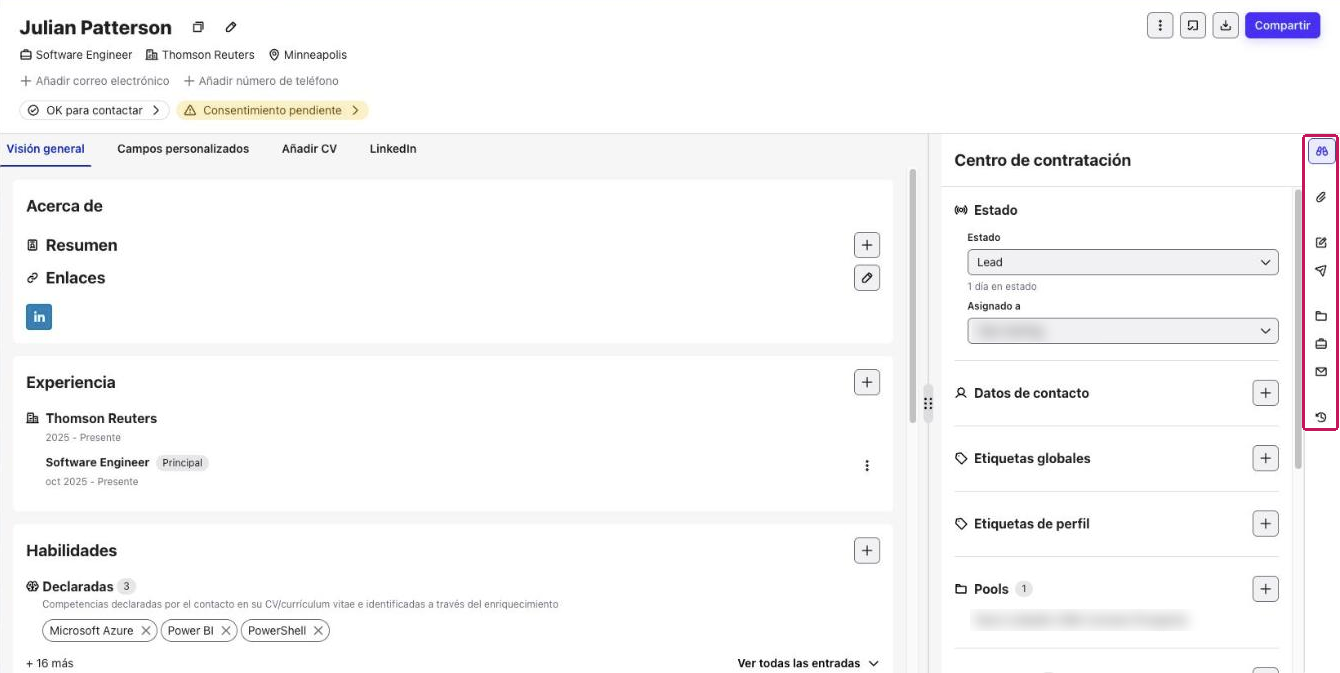 Iconos de los Workspaces del perfil resaltados en el lateral derecho del Smart Profile