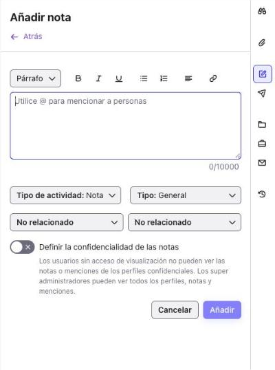 Formulario Añadir nota del Workspace Notas
