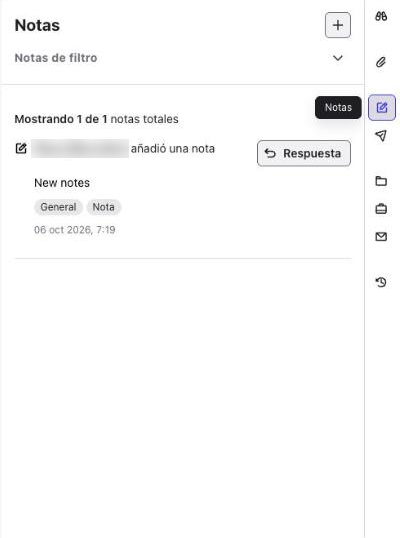 Workspace Notas con una nota y la opción Respuesta