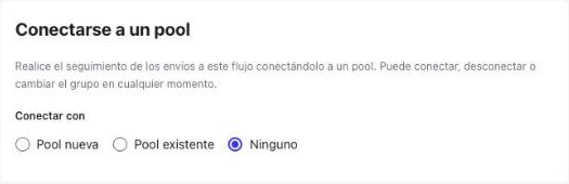 Sección Conectarse a un pool con las opciones Pool nueva, Pool existente y Ninguno
