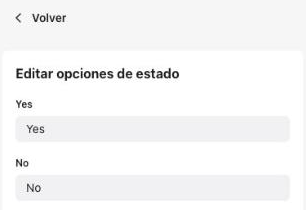 Panel Editar opciones de estado para personalizar las respuestas