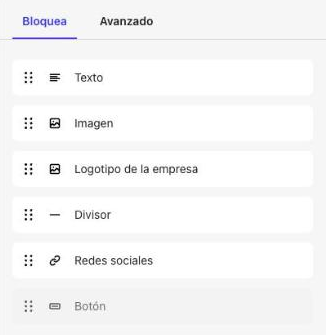 Bloques disponibles para la página de agradecimiento