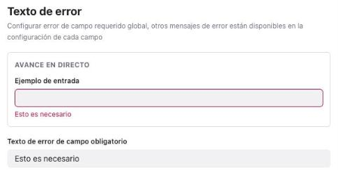 Sección Texto de error de Personalizaciones