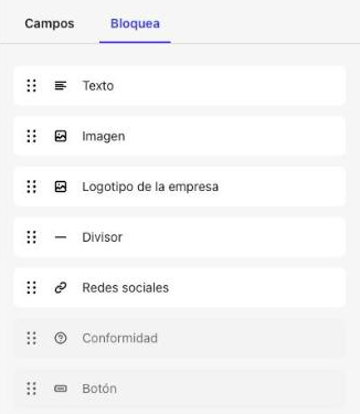 Pestaña Bloquea con los bloques disponibles
