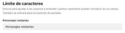 Sección Límite de caracteres de Personalizaciones