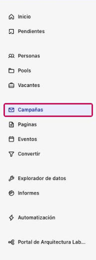Menú de navegación de Beamery con el módulo Campañas resaltado