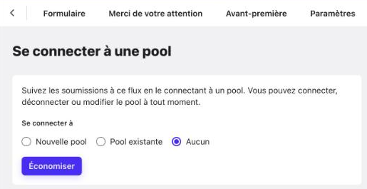 Onglet Pool avec les options Nouvelle pool, Pool existante et Aucun