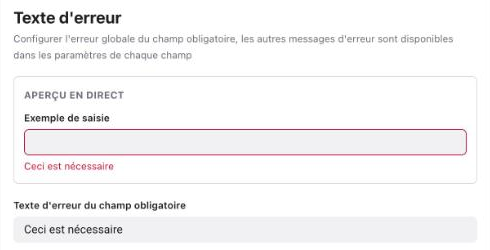 Personnalisation Texte d’erreur