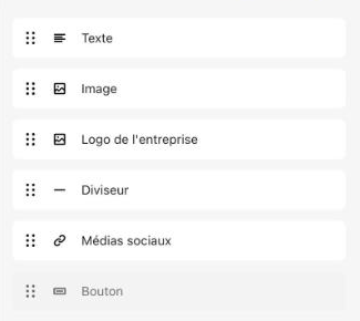 Liste des blocs disponibles pour la page de remerciement