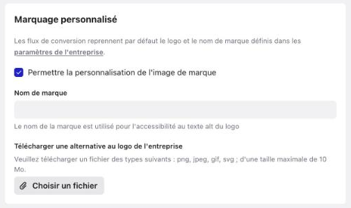 Section Marquage personnalisé des paramètres