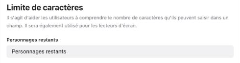 Personnalisation Limite de caractères