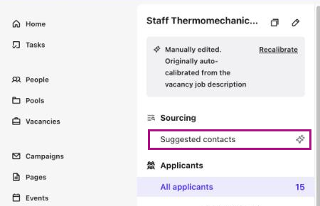 Vacancy side panel with Suggested contacts highlighted