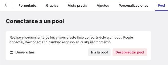 Pestaña Pool con un Pool conectado y los botones Ir a la pool y Desconectar pool