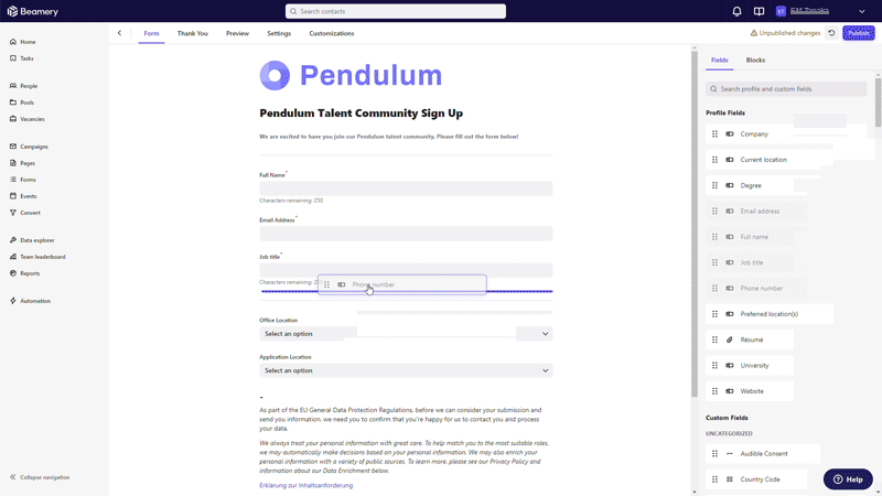 Componentes que se arrastran desde el panel lateral al formulario