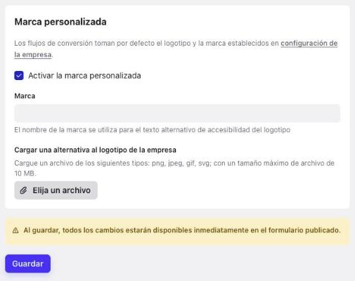 Sección Marca personalizada de la pestaña Ajustes