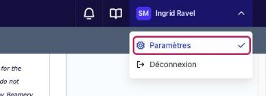 Menu du compte avec l’option « Paramètres » encadrée