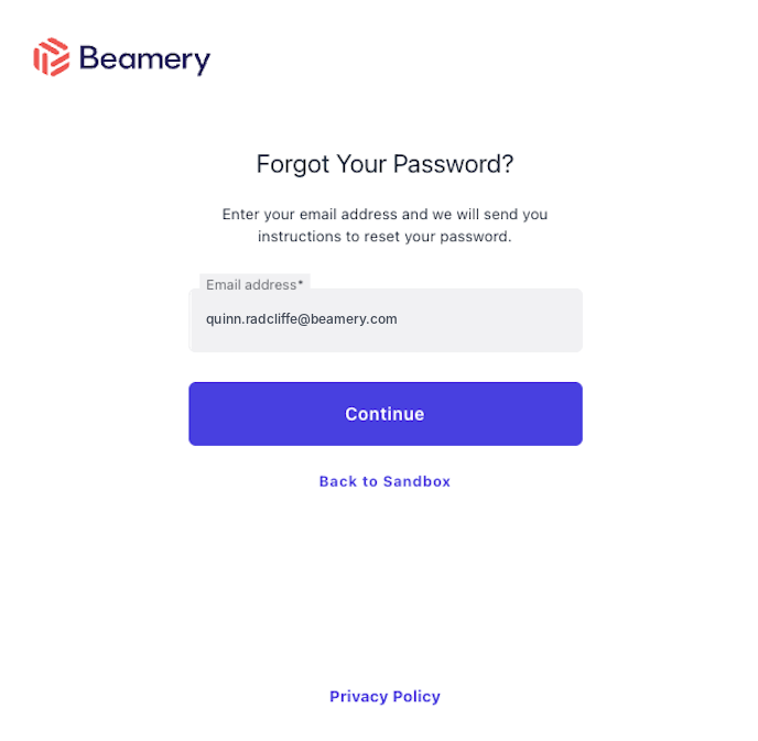 Formulario Forgot Your Password de Beamery